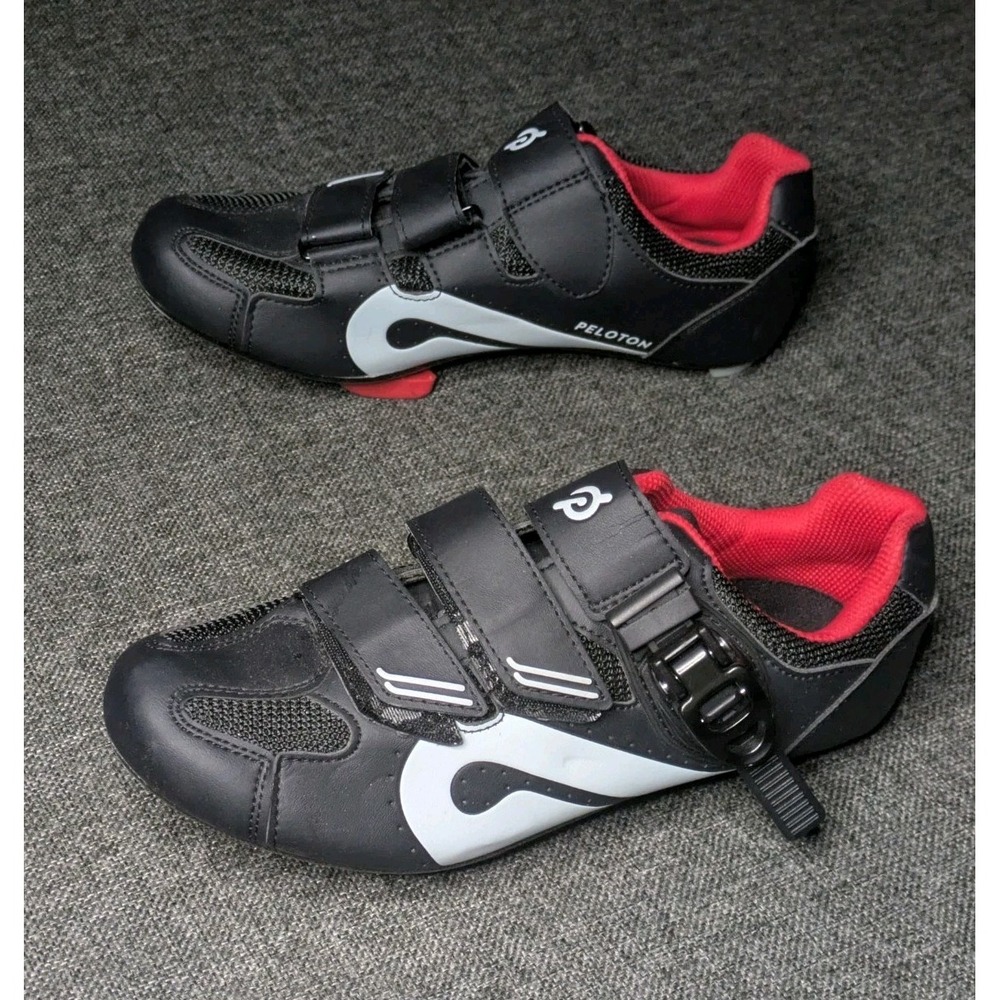 Peloton Road Cycling Shoes Black White Red Hook & Loop Dial 3-Bolt Size EU 39
